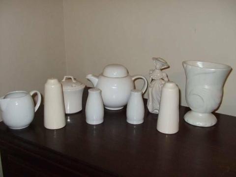White Coloured Porcelain Incl Tea Pot, Sugar Bowl, Milk Jug, Vase