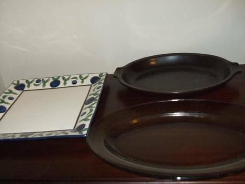 3 Large Platters with 2 Ceramic and 1 Glass in Good Condition