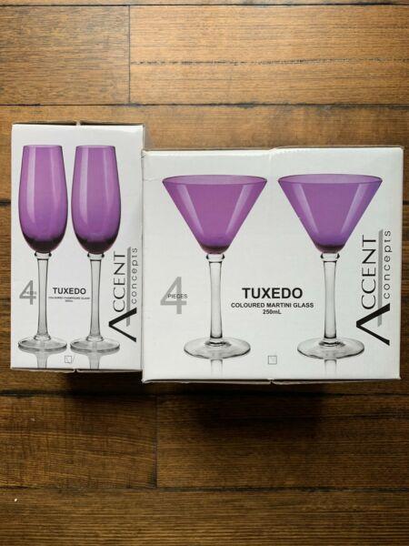 Purple Champagne and Martini glasses NEW