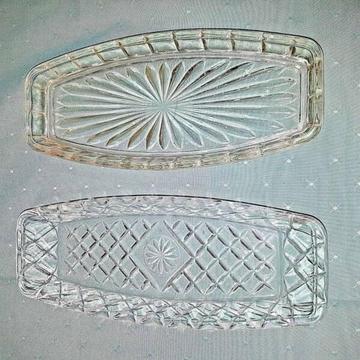 Two (2) Vintage rectangular crystal serving dishes