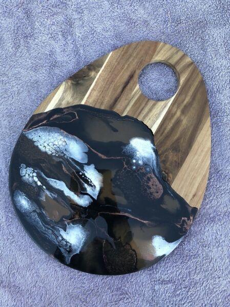 Beautiful Wood & Resin Serving Board, Cheese Board, Gold, Copper