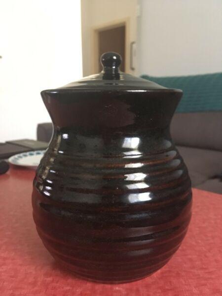 Glazed vintage Stoneware Australian Jar with Lid