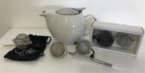 Tea Pot white ceramic and accessories