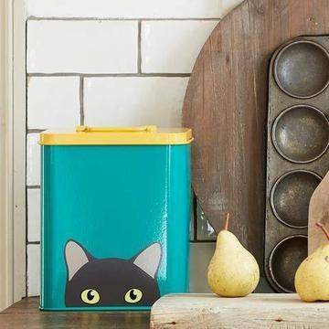 Cute Cartoon Design Small Cat Food Storage Tin BRAND NEW
