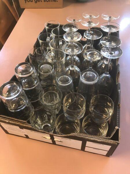 Box of assorted glasses