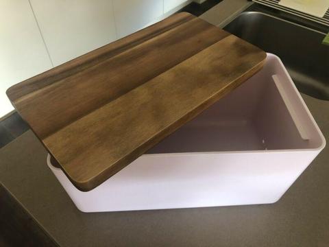 Bread box with board and knife