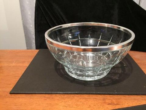 Glass bowl with genuine silver edging, exc cond
