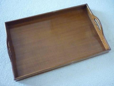 Fiddleback Wooden Serving Tray with Integrated Handles
