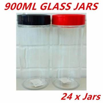 (NEW) 24 X 900ML Screw Top Glass Storage Jar Jars Window Lid Cook