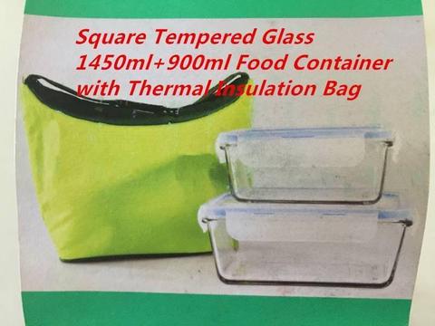 quare Tempered Glass 1450ml 900ml Food Container with Thermal Ins