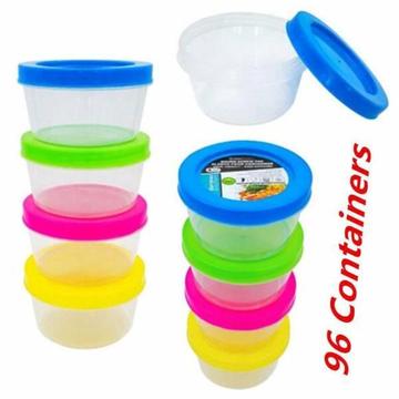 (NEW) 96 X Plastic 200ml Small Round Storage Food Containers Clea