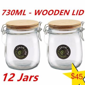 (NEW) 12 X 730ML Round Food Storage Jar Glass Jars Canister