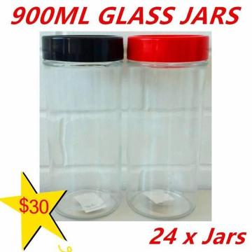 (NEW) 24 X 900ML Screw Top Glass Storage Jar Jars Window Lid Cook