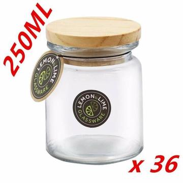 (NEW) 36 x 250ml Round Glass Jars Food Storage Jar Canister Conta