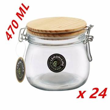 (NEW) 24 X 470ML Round Food Storage Jar Glass Jars Canister Conta