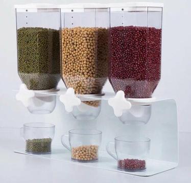 LRG TRIPPLE CEREAL DISPENSER DRY FOOD GRAINS STORAGE CONTAINER