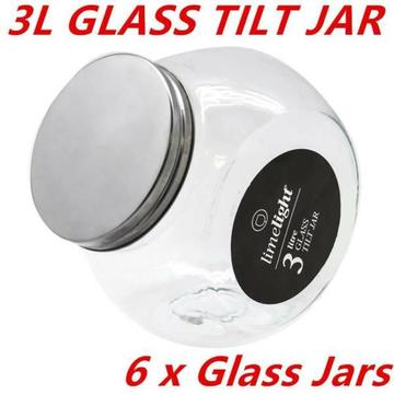 6 x LARGE GLASS JAR 3L with Lid Cookie Kitchen Food Storage Conta