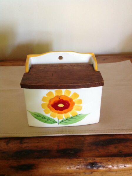 Vintage Retro 70's Salt Caddy/ Box/ Canister with wooden lid