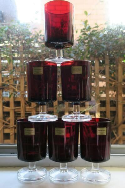 Luminarc France - Vintage Retro Set 6 Ruby Red Wine Glasses