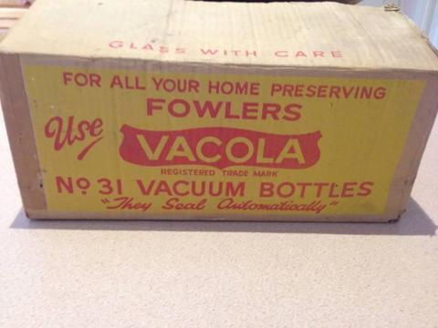 One Dozen Fowler Vacola Bottles with Clips, Stainless Steel Lids