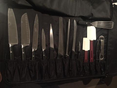 Professional Knife set. Knife wrap. 14 piece. Pristine