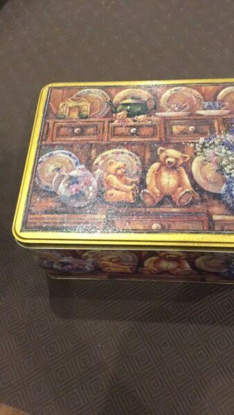 Biscuit tins x 2 - 1 rectangle and 1 round Teddy bear design