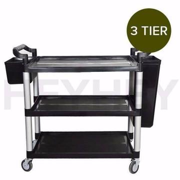 3 Tier Food Trolley Food Waste Cart With Two Bins Storage Kitchen