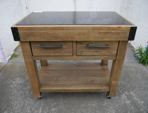 New Melrose Rustic Timber Mobile Butchers Block Cutting Island