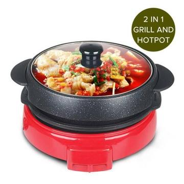 2 in 1 Electric Steamboat Hotpot Teppanyaki Asian Hot Pot Soup
