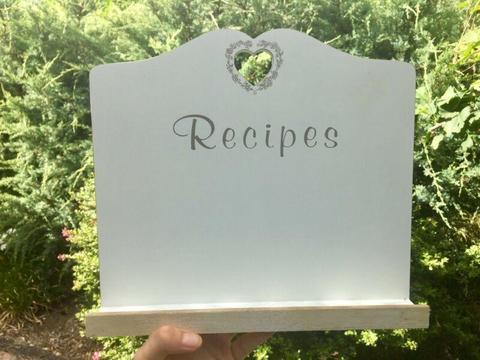 Recipe book holder stand - hamptons style white and timber