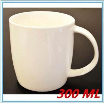 48 X NEW CERAMIC COFFEE MUG GLOSSY WHITE - 300ML