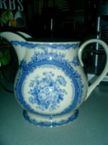 French Country Provincial Blue & Ivory China Jug / Pitcher