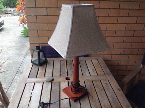 tall upright polished timber table lamp-new