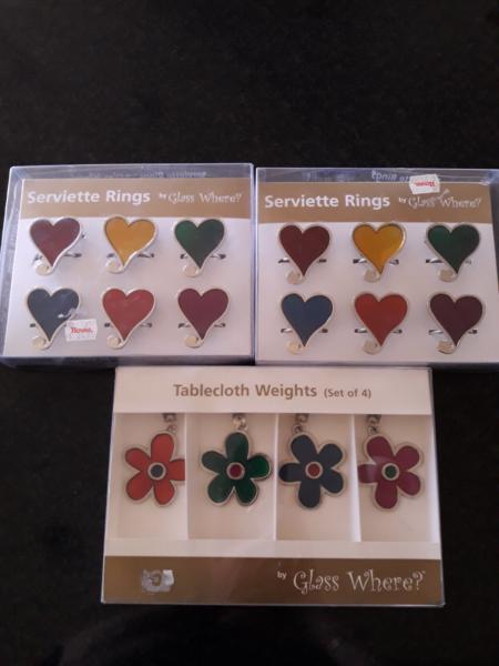 Servers rings and set of 12 and tablecloth weights set of 4