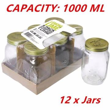 12 X 1L Large Preserving Jar 1000ML Conserve Glass Sauce Jars