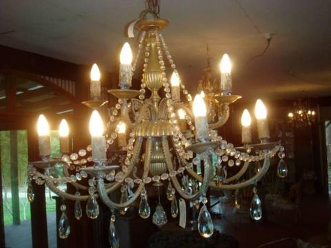 GENUINE FRENCH BRASS AND CRYSTAL CHANDELIER FROM ARGENTINA