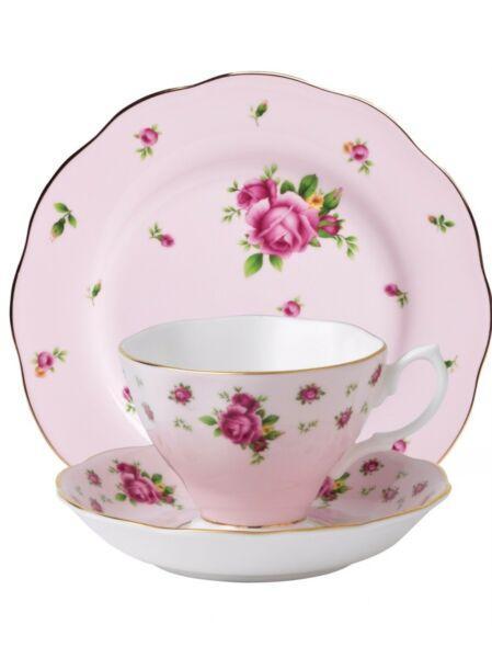 Royal Albert New Country Roses 3pc Teacup/Saucer/Plate Set in Pink New