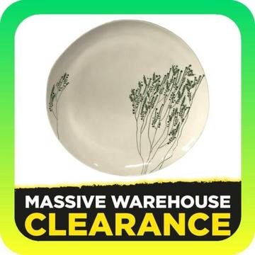 33cm Ceramic White Plates with Green Pattern