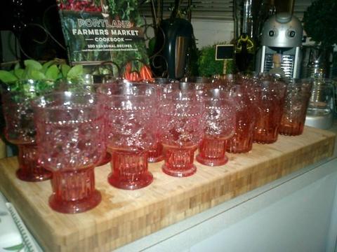Hand Blown Cranberry Pink Portuguese Drinking Glasses
