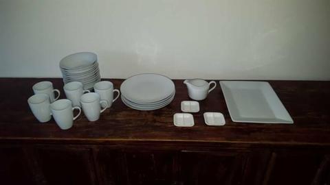 Dining set mugs bowls plates white porcelain