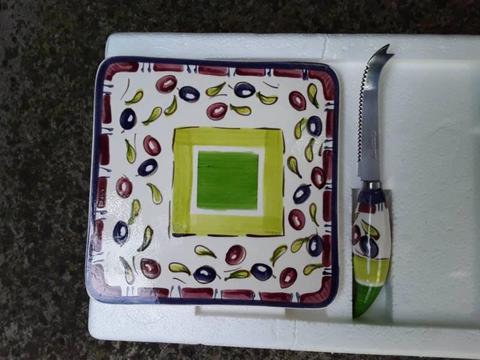 Olio Cheese tile and knife set - New never been used