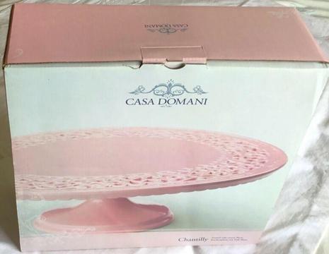 NEW - CASA DOMANI CHANTILLY PINK FOOTED LARGE 30cm CAKE STAND
