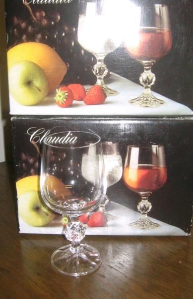 Two Boxes of Vintage Bohemia Claudia Goblets with Crystal Ball ba