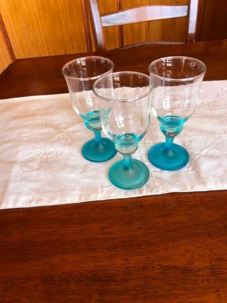 Set of 6 Blue Stemmed Wine Glasses