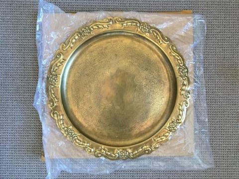 BHLDN Brass Gold Platter Party Wedding Cake Plate Embossed