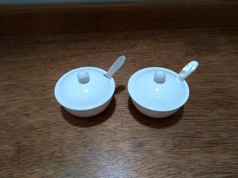 Porcelain Condiment Bowls with Spoons