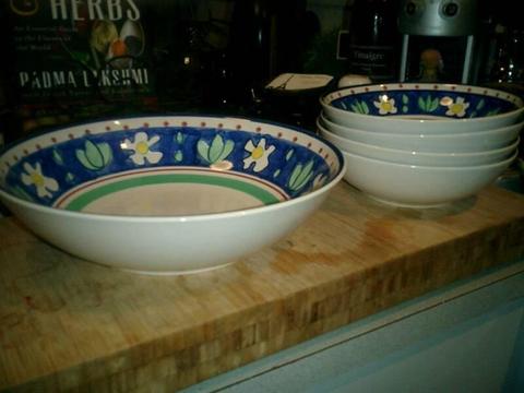 MAXWELL WILLIAMS Blue 5 Piece Ceramic Salad / Pasta Bowl Set BNIB