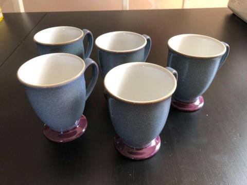 Denby England Storm Grey Coffee Mugs Footed Flared Plum Set of 5