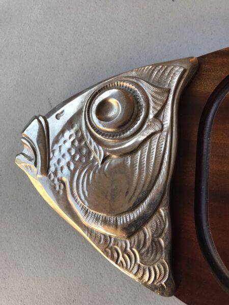 French hardwood and cast metal fish plate. New condition