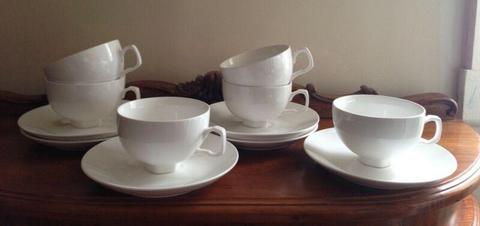 WHITE PORCELAIN CAPPUCCINO CUPS/SAUCERS SET OF 6